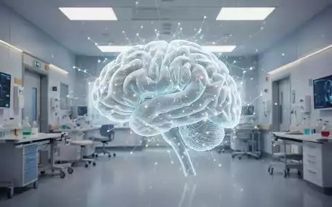 An abstract, glowing neural network symbolizing AI, integrated into a modern healthcare setting, representing technological advancement in medicine. - Foto: über boerse-global.de