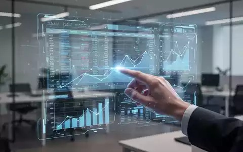 A hand interacting with a futuristic, glowing spreadsheet interface displaying data and charts in a modern office. - Foto: über boerse-global.de