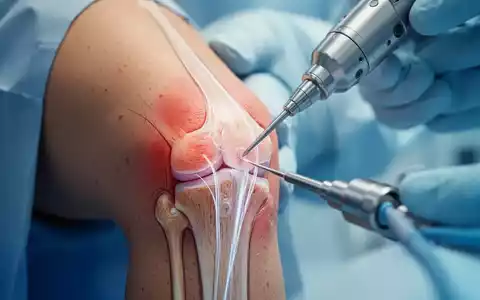 Nahaufnahme eines menschlichen Kniegelenks, das eine innovative, minimalinvasive medizinische Behandlung mit präziser Technologie darstellt. - Foto: über boerse-global.de