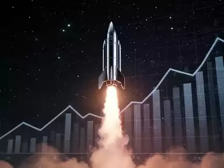 Eine futuristische Rakete startet in den Nachthimmel, mit einem subtilen Aufwärtstrend über einem dunklen Hintergrund. - Foto: über boerse-global.de