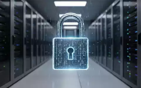 A digital padlock with binary code on a blurred server room background, symbolizing data security and AI model restrictions. - Foto: über boerse-global.de