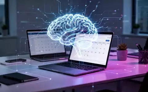 A glowing AI brain icon overlaid on a laptop displaying a calendar, symbolizing automated scheduling and AI agents in the workplace. - Foto: über boerse-global.de