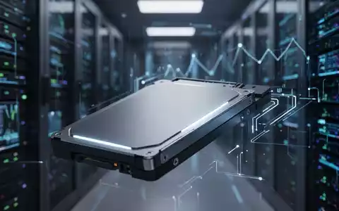 Nahaufnahme einer modernen Festplatte oder SSD mit einem dezenten Leuchten, vor dem Hintergrund eines verschwommenen Rechenzentrums. - Foto: über boerse-global.de