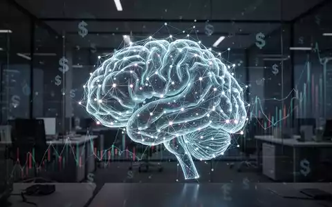 A glowing digital brain representing AI, overlaid with financial charts, against a dark, futuristic office background. - Foto: über boerse-global.de