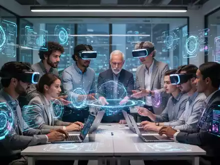 A diverse group of IT professionals collaborates in a modern office, surrounded by glowing data visualizations and holographic interfaces. - Foto: über boerse-global.de