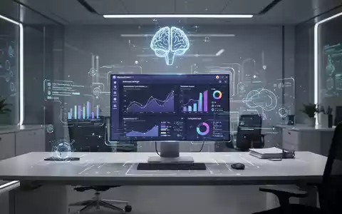 A futuristic desk with a holographic projection of Microsoft Teams, an AI icon, and data streams, representing new features and privacy concerns. - Foto: über boerse-global.de