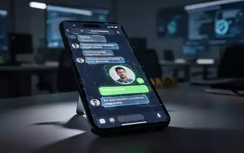 Ein Smartphone-Bildschirm zeigt eine betrügerische Messaging-App mit gefälschtem Profilbild und Textnachrichten, die Identitätsdiebstahl andeuten. - Foto: über boerse-global.de