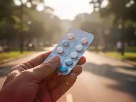 Eine Hand hält eine Blisterpackung mit Medikamenten vor einem verschwommenen, sonnigen Hintergrund, der Sommerhitze andeutet. - Foto: über boerse-global.de