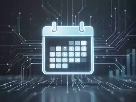 A glowing digital clock and calendar icon overlaid on an abstract background with subtle lines, symbolizing AI task management. - Foto: über boerse-global.de