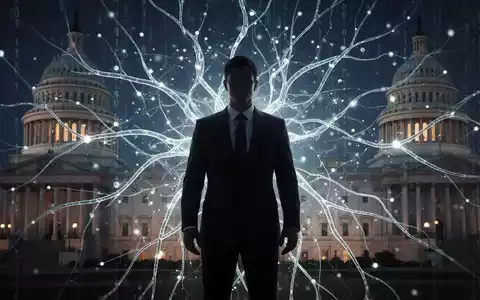 A stylized image showing a human silhouette in a suit before a glowing neural network, with hints of government architecture. - Foto: über boerse-global.de