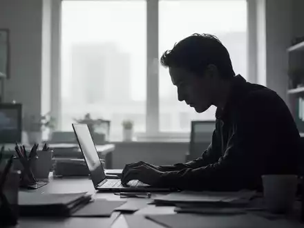 Eine Person sitzt konzentriert vor einem Laptop in einem Büro, symbolisiert Fokus und Tiefenarbeit. - Foto: über boerse-global.de