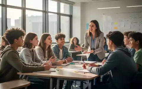 Jugendliche in einem Klassenzimmer, die offen mit einem Lehrer über psychische Gesundheit und Wohlbefinden sprechen. - Foto: über boerse-global.de
