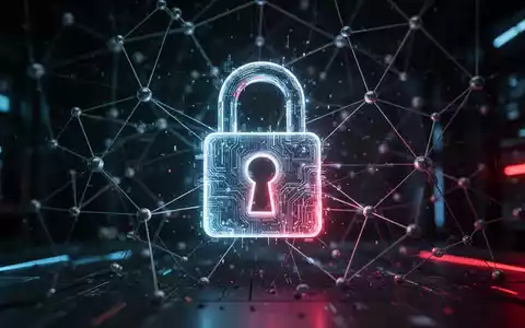 Ein stilisiertes, leuchtendes digitales Vorhängeschloss über einem Netzwerk aus miteinander verbundenen Knoten und Linien, das die Zerschlagung der Cyberkriminalitätsinfrastruktur darstellt. - Foto: über boerse-global.de