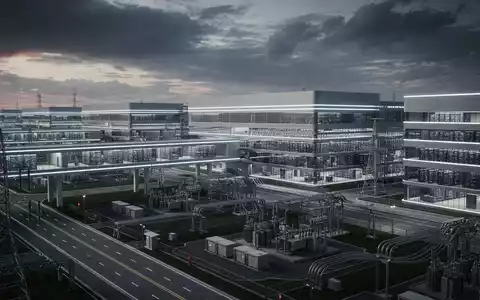 Ein riesiger, futuristischer Rechenzentrumscampus mit mehreren Servergebäuden unter einem dramatischen Himmel. - Foto: über boerse-global.de