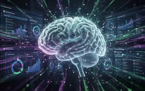 An abstract visualization of artificial intelligence with glowing neural pathways over a backdrop of data streams, symbolizing enterprise automation. - Foto: über boerse-global.de
