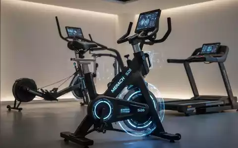Eine moderne Heimsportumgebung mit einem MERACH S26 Heimtrainer, Rudergerät und Laufband. Die Szene ist minimalistisch und technologisch. - Foto: über boerse-global.de