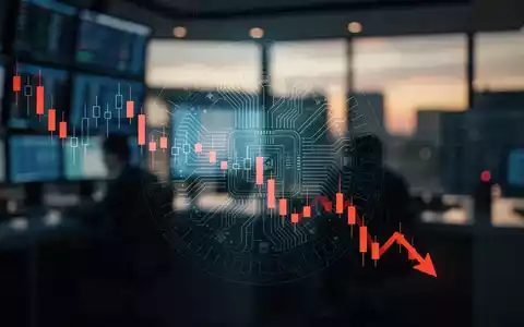 Aktienchart von Sivers Semiconductors mit fallendem Trend, digitaler Halbleiterwafer im Vordergrund, unscharfer Handelsraum im Hintergrund. - Foto: über boerse-global.de