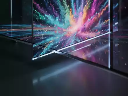 A close-up of a modern, ultra-thin television screen displaying vibrant, high-definition colors, emphasizing its advanced display technology. - Foto: über boerse-global.de