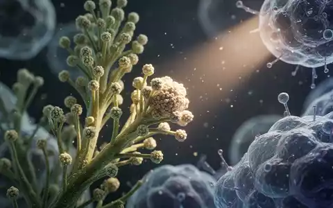 Nahaufnahme von Pollenkörnern und zellulĂ€ren Strukturen, beleuchtet von einem Lichtstrahl, symbolisiert Allergene und Immunreaktionen. - Foto: ĂŒber boerse-global.de