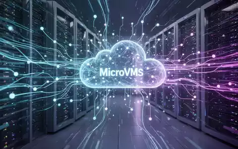 Abstract representation of fast cloud computing and MicroVMs, with glowing data lines connecting servers, symbolizing speed and efficiency. - Foto: über boerse-global.de
