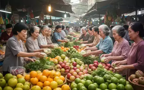 Menschen wählen frisches Obst und Gemüse auf einem belebten vietnamesischen Markt, um gesunde Ernährung und Gemeinschaft zu symbolisieren. - Foto: über boerse-global.de