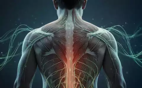 Ein beleuchteter Rücken mit abstrakten Lichtlinien, die Schmerzpfade oder digitale Therapien symbolisieren, in kühlen Farben. - Foto: über boerse-global.de
