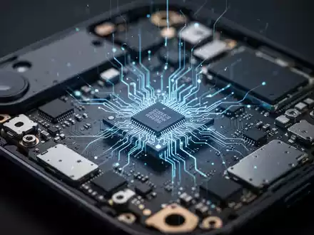 A close-up of a smartphone motherboard with a glowing blue chip, symbolizing a hardware vulnerability. - Foto: über boerse-global.de