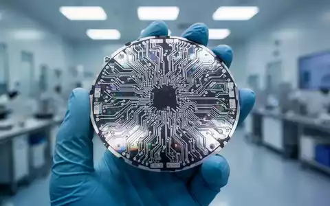 Nahaufnahme einer Siliziumwafer mit komplexen Schaltkreismustern, gehalten von einer behandschuhten Hand in einem Hightech-Labor. - Foto: über boerse-global.de