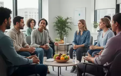 Eine Gruppe von Menschen sitzt in einem hellen, modernen Raum und unterhält sich, was Gemeinschaft und Gesundheit symbolisiert. - Foto: über boerse-global.de