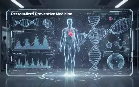 Eine digitale Anzeige zeigt Gesundheitsdaten, DNA-Stränge und eine menschliche Silhouette, die personalisierte Präventionsmedizin darstellt. - Foto: über boerse-global.de