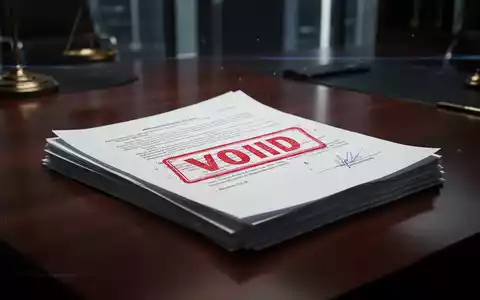 Ein Stapel offizieller Rechtsdokumente mit einem roten 'VOID'-Stempel auf einem dunklen Schreibtisch in einem Anwaltsbüro. - Foto: über boerse-global.de