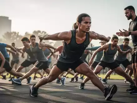 Eine Gruppe von Läufern in Sportkleidung dehnt sich im Freien, während ein Coach sie beobachtet, was auf ein strukturiertes Training hindeutet. - Foto: über boerse-global.de