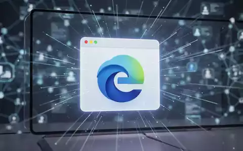 A close-up of the Microsoft Edge browser logo on a screen, with digital lines extending from it, symbolizing updates and connectivity. - Foto: über boerse-global.de