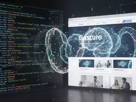Digital interface showing code evolving into a website with AI elements, symbolizing no-code development. - Foto: über boerse-global.de