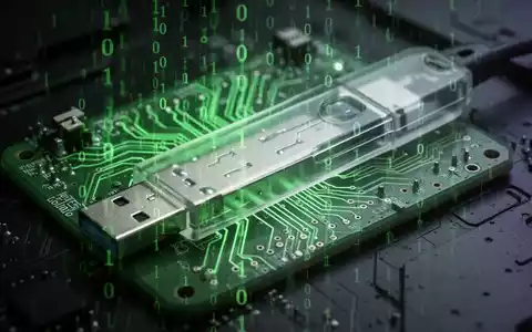 A glowing green circuit board connected to a translucent USB drive, with binary code overlaid, symbolizing digital threat. - Foto: über boerse-global.de