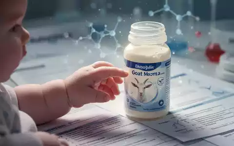 Babyhand berührt eine Flasche Ziegenmilch-Säuglingsnahrung, im Hintergrund unscharfe Forschungsdokumente. - Foto: über boerse-global.de