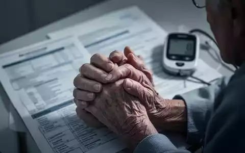Ältere Hände, die Stress zeigen, mit verschwommenen medizinischen Geräten im Hintergrund, symbolisieren psychischen Stress und Diabetes. - Foto: über boerse-global.de