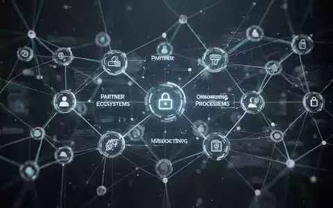 Abstraktes digitales Netzwerk mit leuchtenden Knotenpunkten, das die Integration von Partnern und Mitarbeitern symbolisiert. - Foto: über boerse-global.de