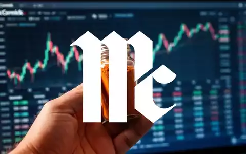 Eine Hand hält ein Gewürzglas vor einem verschwommenen Hintergrund mit Finanzdaten, symbolisch für McCormick's Quartalszahlen. - Foto: über boerse-global.de