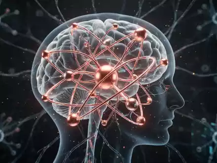 Eine futuristische Darstellung eines leuchtenden Kupferatoms, das mit neuronalen Bahnen in einem menschlichen Gehirn verbunden ist. - Foto: über boerse-global.de