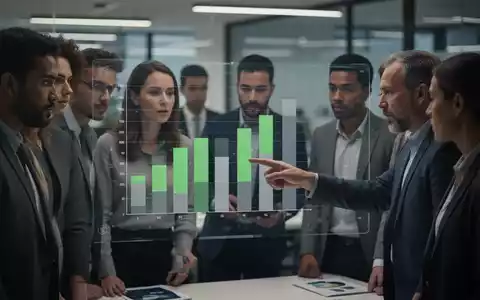 Eine Gruppe von Fachleuten analysiert eine digitale Grafik, die grüne und graue Balken zeigt, symbolisch für Nachhaltigkeitsdaten und Regulierung. - Foto: über boerse-global.de