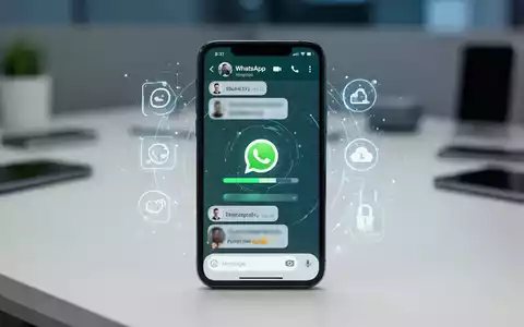A smartphone screen showing the WhatsApp app, with graphic elements representing data management and cloud storage in the background. - Foto: über boerse-global.de