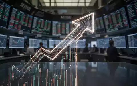 Eine stilisierte, leuchtende Pfeilform, die nach oben zeigt, über einem unscharfen Hintergrund eines modernen Börsenparketts. - Foto: über boerse-global.de