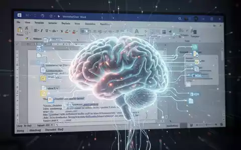 A glowing AI brain connected to a Microsoft Word document interface, symbolizing AI integration and template management. - Foto: über boerse-global.de