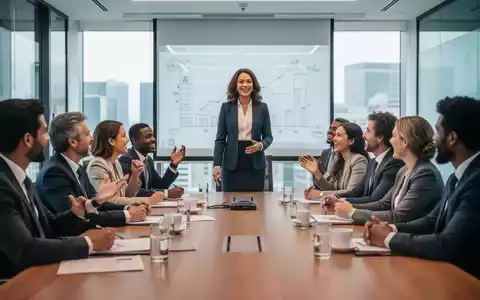 Eine Gruppe von Menschen, die in einem modernen Konferenzraum sitzen, diskutiert lebhaft, während eine Frau am Kopf des Tisches spricht. - Foto: über boerse-global.de