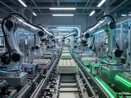 Roboterarme in einer modernen Batteriezellfabrik, die Hochtechnologie und Automatisierung in der Fertigung zeigen. - Foto: über boerse-global.de