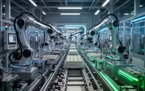 Roboterarme in einer modernen Batteriezellfabrik, die Hochtechnologie und Automatisierung in der Fertigung zeigen. - Foto: über boerse-global.de