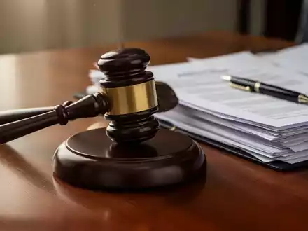 Ein Gavel auf einem Holztisch, umgeben von Gesetzbüchern und Dokumenten, symbolisiert Arbeitsrecht und Gerichtsurteile. - Foto: über boerse-global.de