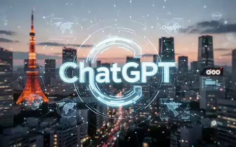 Stylized ChatGPT logo with digital ad elements, against blurred Tokyo and Seoul cityscapes at dusk, symbolizing global expansion. - Foto: über boerse-global.de