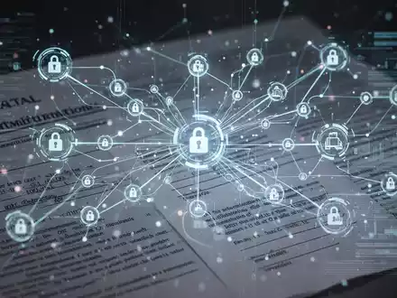 Abstrakte Darstellung einer digitalen Lieferkette mit vernetzten Knotenpunkten und Datenströmen, die Haftung und Steuerthemen symbolisieren. - Foto: über boerse-global.de